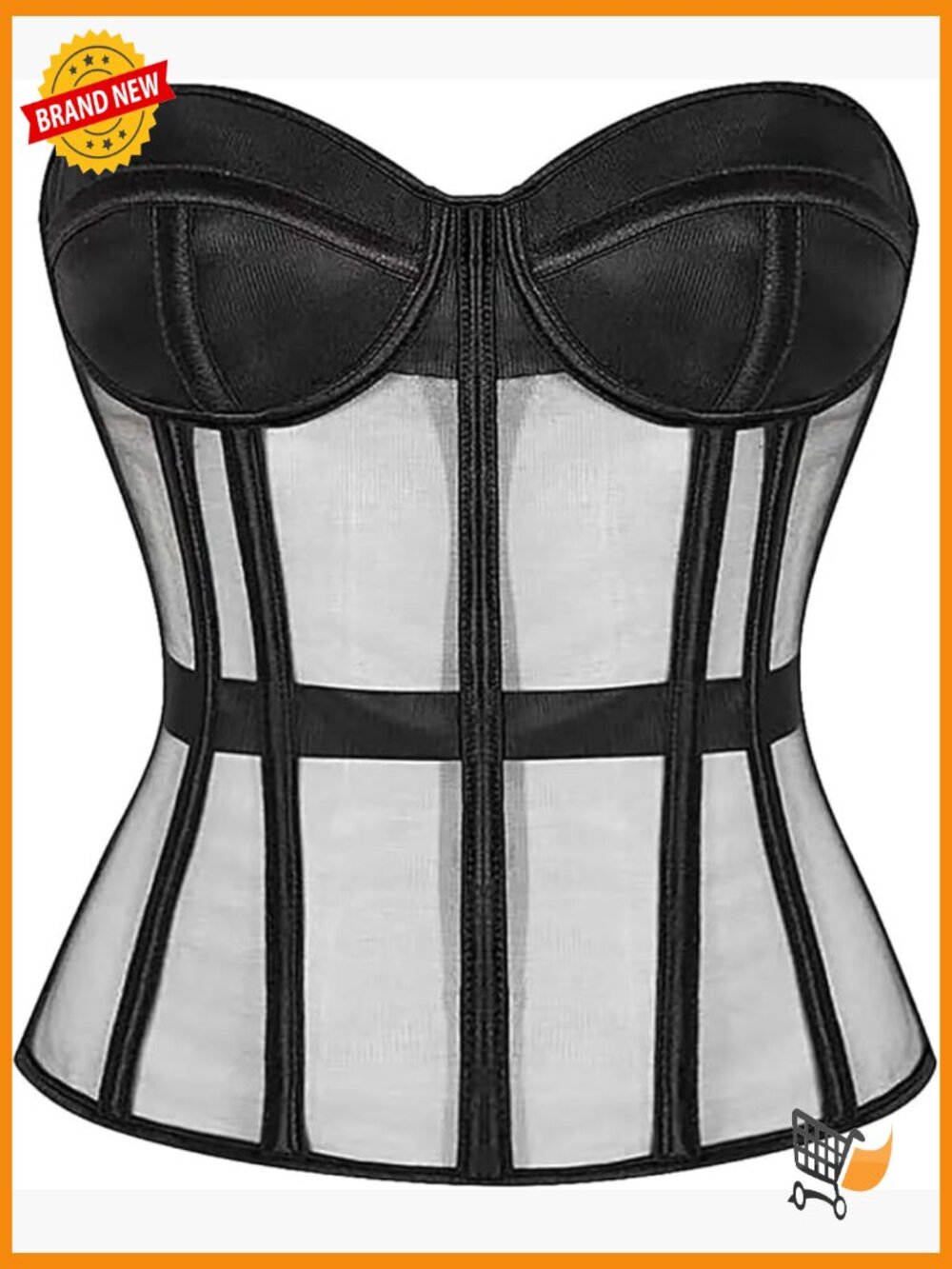 Mesh Lace Up Corset Bustier Top Removable Straps Boned Shapewear